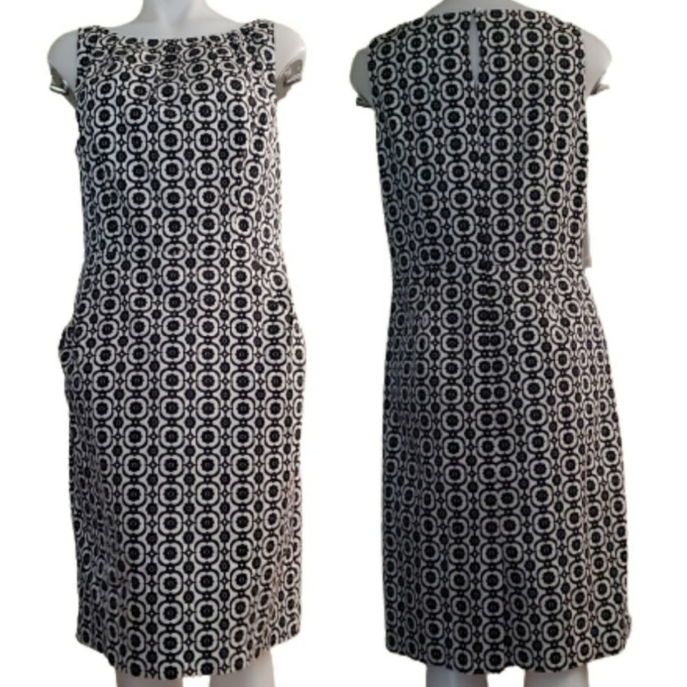 NINE WEST Jacquard Floral Sheath Dress NWT Black White Size 12